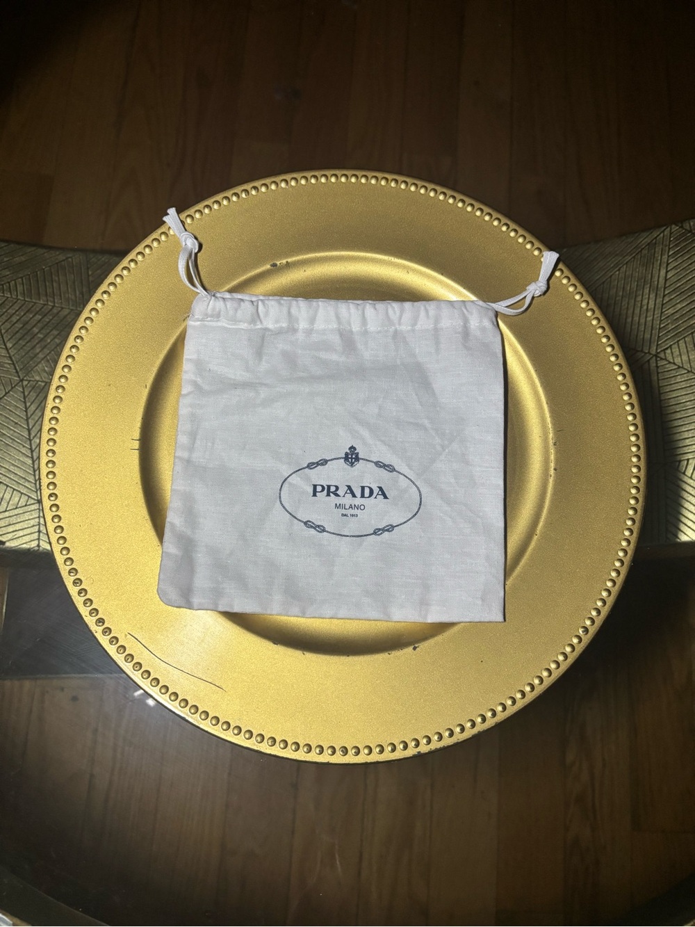 Prada Cream Drawstring Dust Bag with Navy Logo